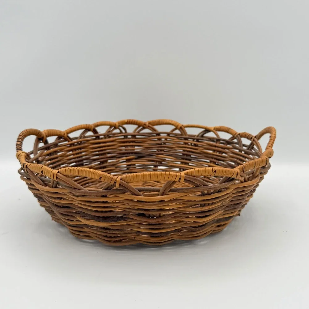Vintage Scalloped Basket Woven Wicker Rustic Decor Cottagecore Boho Rustic